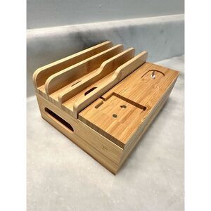 Bamboo Charging Station Dock 6 Ports Desktop Stand Organizer For Phone & Tablet